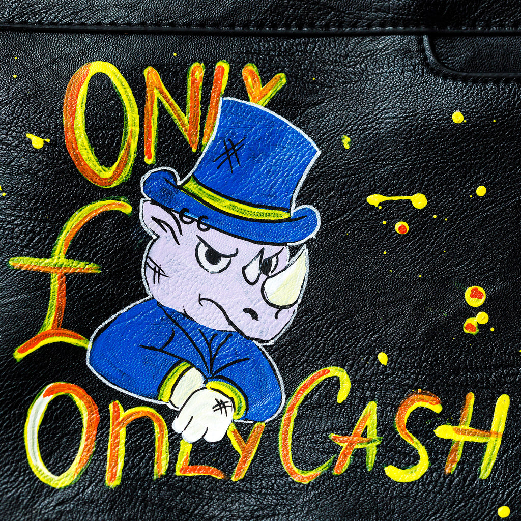 "Only Cash" – Hand-Painted Leather Clutch