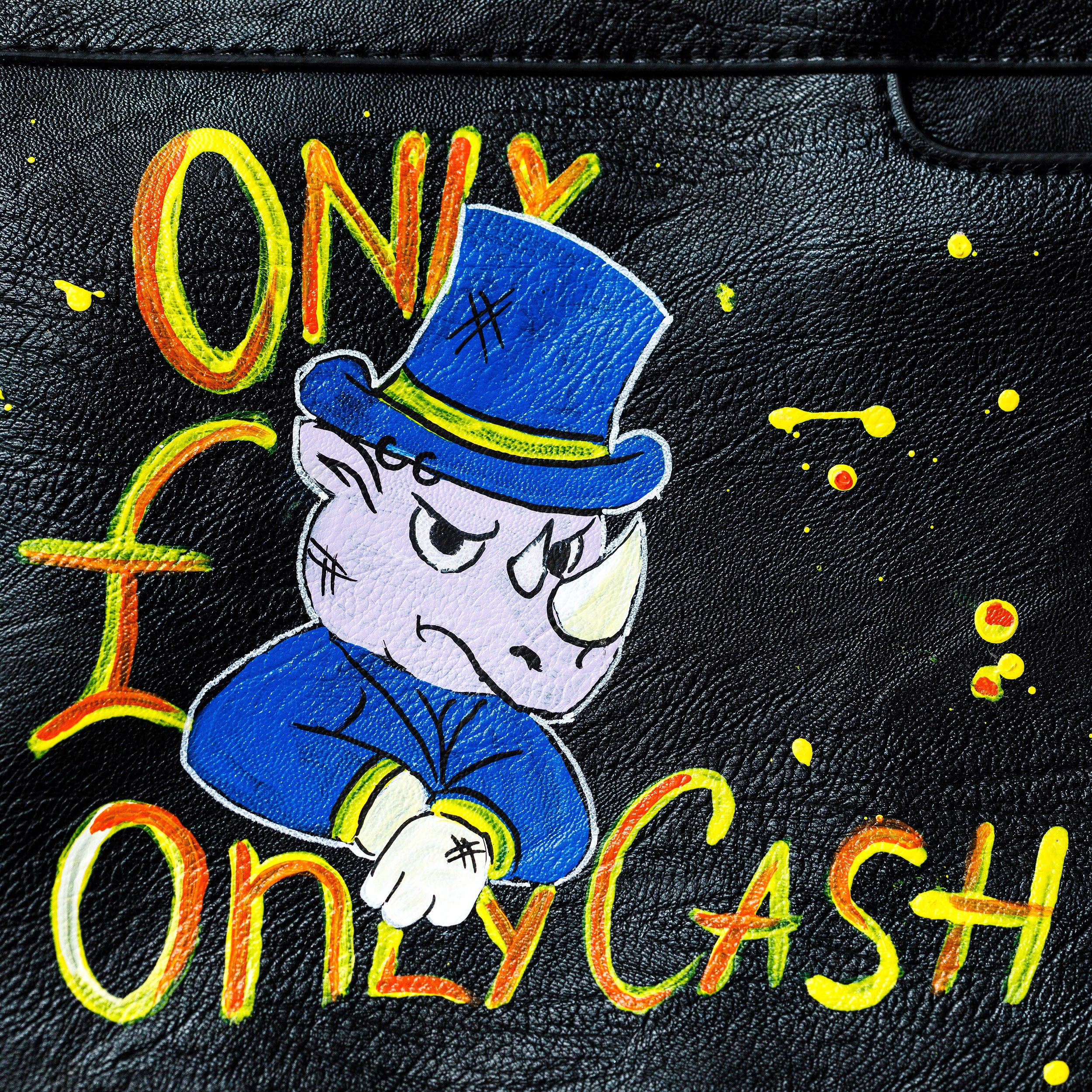 "Only Cash" – Hand-Painted Leather Clutch