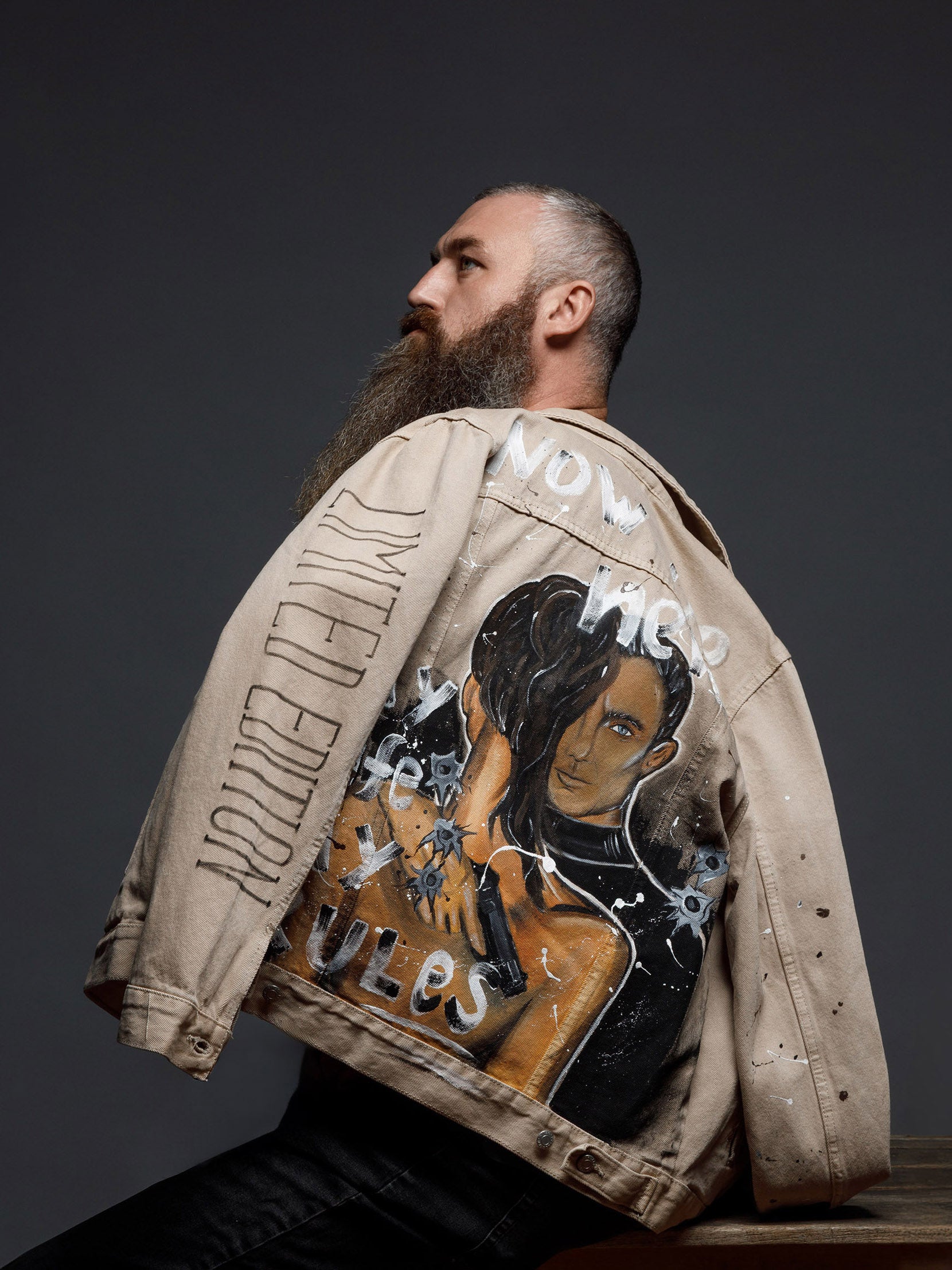 Custom hand painted denim jacket portrait artwork