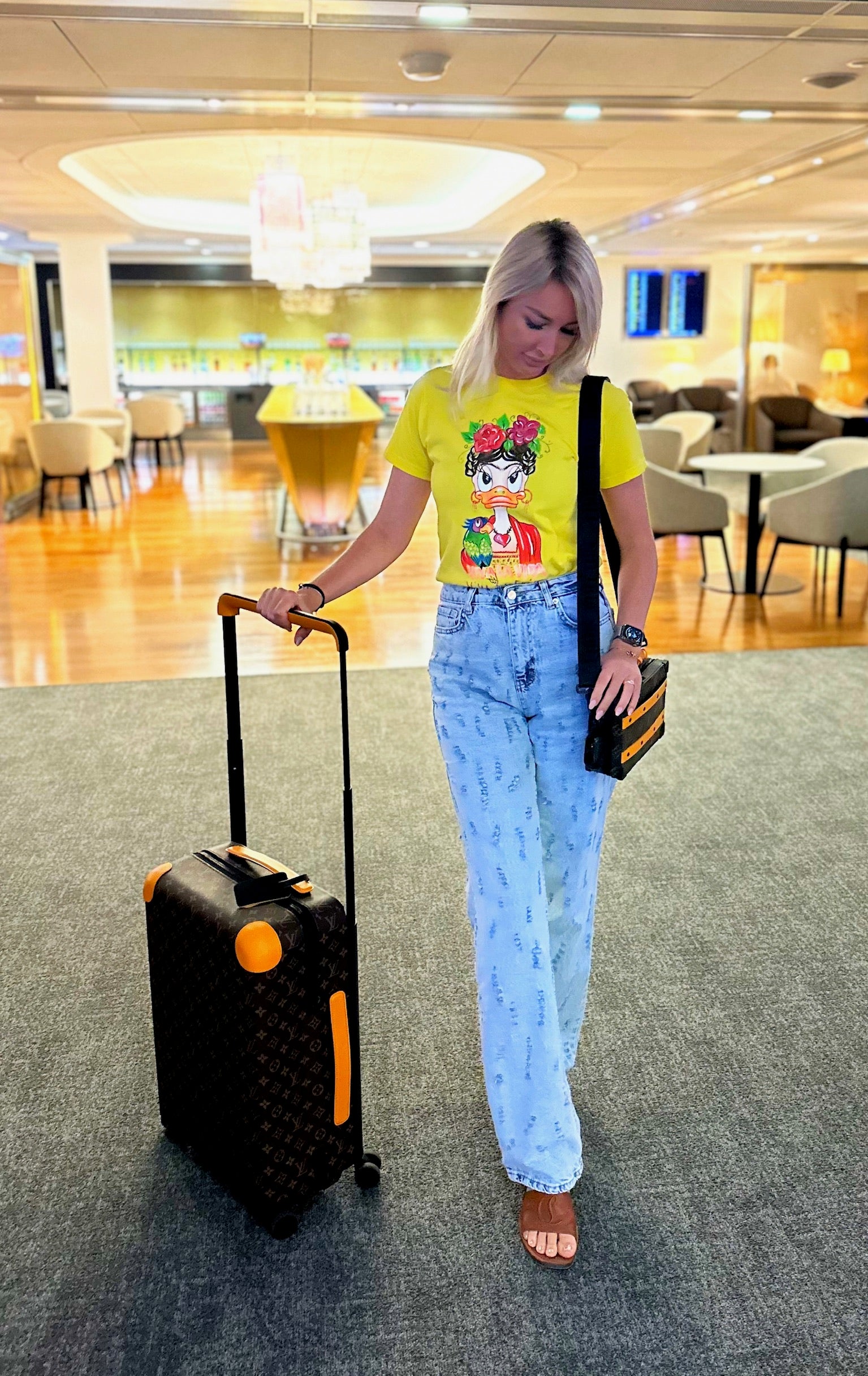Hand painted yellow t-shirt custom design lifestyle airport